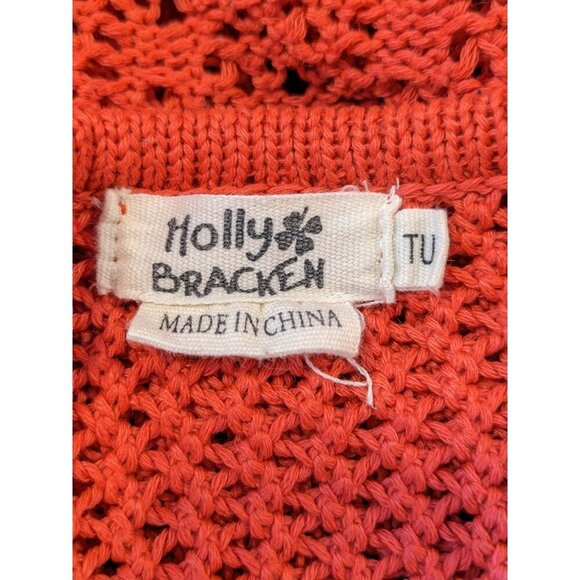 Molly Bracken Open Knit Sweater Cropped Boxy Womens One Size Orange Lagenlook - Picture 6 of 6